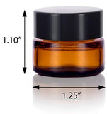 Amber Glass 5 ml 1/6 oz Small Thick Wall Balm Jars with Black Smooth Lids (6 pack)