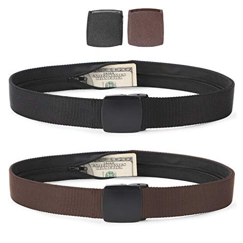 Travel Security Money Belt with Hidden Money Pocket - Cashsafe Anti-Theft Wallet Unisex Nickel free Nylon Belt by JASGOOD (Suit for pant size 41-50", 7-Black+Coffee)