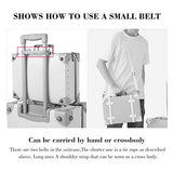 urecity Cute Vintage Carry on Mini Trunk Suitcase with Leather Strips and Shoulder Strap (Navy Blue)