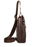 Sealinf Mens Crocodile Embossed Leather Chest Bag Fanny Pack Crossbody Outdoor Bag (Deep Brown)