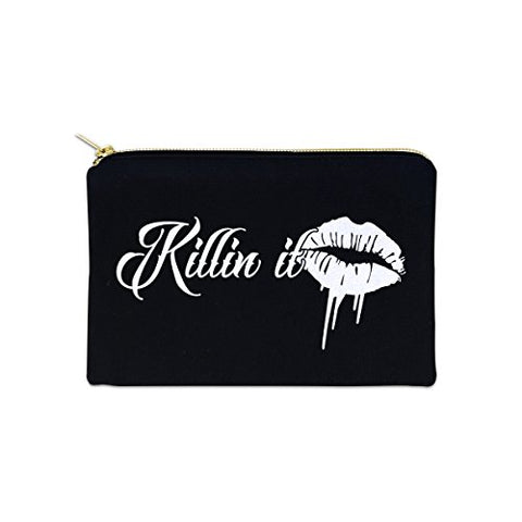 Killin It 12 oz Cosmetic Makeup Cotton Canvas Bag - (Black Canvas)