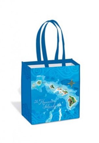 Isle Heritage Tote Bag Hawaii Map Island Blue, Green, White One Size