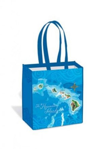 Isle Heritage Tote Bag Hawaii Map Island Blue, Green, White One Size
