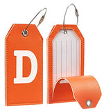Toughergun Initial Letter Luggage Tag Leather with Full Privacy Cover and Travel Bag Tag Orange 1 pcs Set(D)