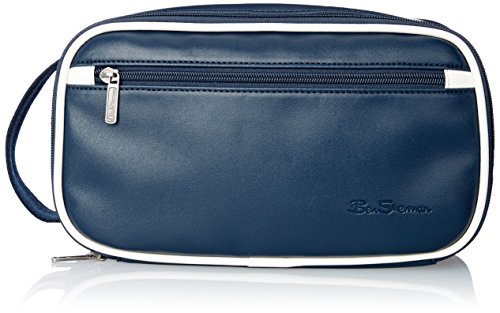 Ben Sherman Regent's Park Faux Leather Single Compartment Zip Around Travel Kit, Navy/White