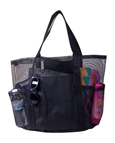 X-Large Carryall Mesh Family Beach Gym Bag Tote (Black)
