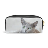 Colourlife Russian Blue Cat Pu Leather Pencil Case Holder Pouch Makeup Bags For Boys Girls Adults