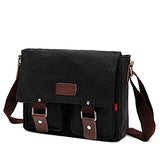 AUGUR Vintage Messenger Bag Ipad Bag Small Retro Cotton Canvas Messenger Bag (Black)