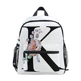 Toprint Kid Backpack Floral Monogram K Letter Shoulder Travel School Bag for Boy Girl Kids