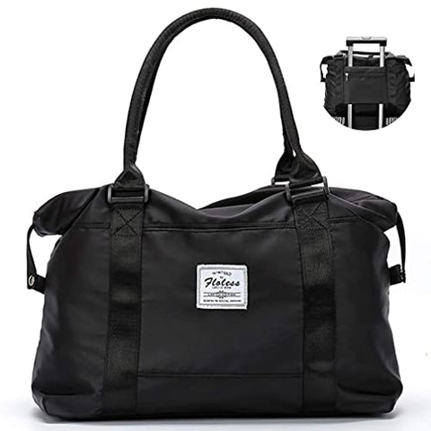 Travel Gym Bag for Women, LANBX Tote Bag Carry on Luggage Sport Duffle Weekender Overnight Bags with Wet Pocket (Large, Black-Large)