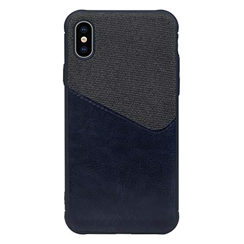 BeautyWill iPhone XR Card Holder Case Wallet Canvas PU Leather Coated Soft TPU Cover (Navy)