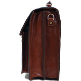 Floto Novella Roller Buckle Briefcase Messenger Bag in Full Grain Leather (Saddle Brown)