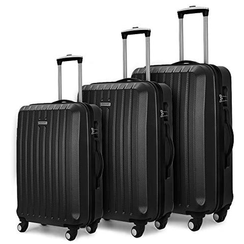 Luggage 3 Piece set ABS Hardshell with Spinner Durable and Lightweight 3 PC Suitcase sets 20 24 28 inch, Free Backpack Inside (Dark Grey)