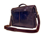 Ledonne Distressed Leather Flap Over Computer Brief, Choc