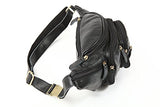 Polare Men'S Natural Leather Fanny Pack Waist Bag Black Large