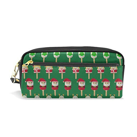 MNSRUU Leathe Cosmetic Makeup Bag Large Capacity Pen Pencil Case Coin Purse Pouch for Girls, Women,Christmas Candies Ice Cream Decorated Santa Claus Tre Girl Reindeer On Green