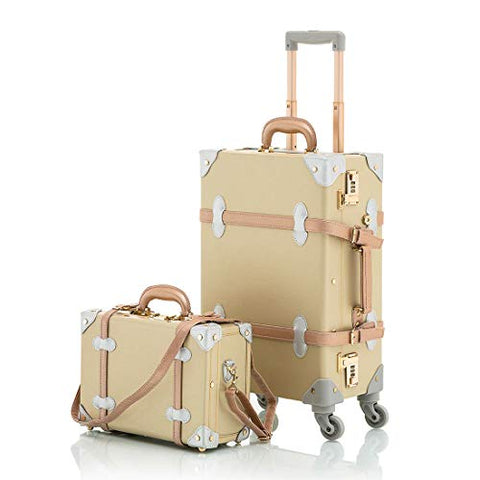 COTRUNKAGE Small 20" Vintage Luggage Set 2 Pieces Carry On Suitcase for Womens (Gold, 20" & 13")