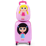 GHP 16"×12"×8.5" ABS Kids Girl Shaped Trolley Suitcase Luggage w 12" School Backpack