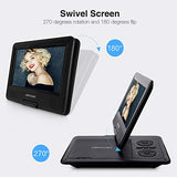 DBPOWER Portable DVD Player with 9.5" Swivel Screen, 5-Hour Built-in Rechargeable Battery, Support CD/DVD/SD Card/USB, with Car Charger and Power Adaptor (Black)