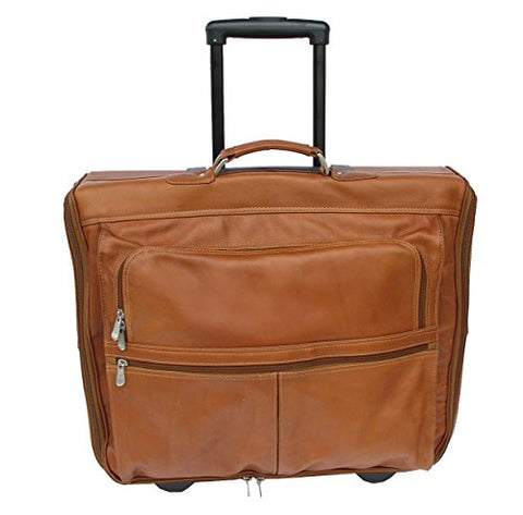 Piel Leather Traveler Garment Bag on Wheels in Saddle