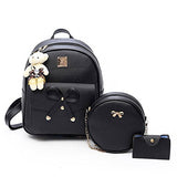 Girls Bowknot 3-Pieces Fahsion Leather Backpack Mini Backpack Purse For Women Beige