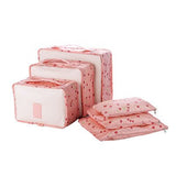 6Pcs Waterproof Travel Storage Bags Clothes Packing Cube Luggage Organizer Pouch (Pink cherry)