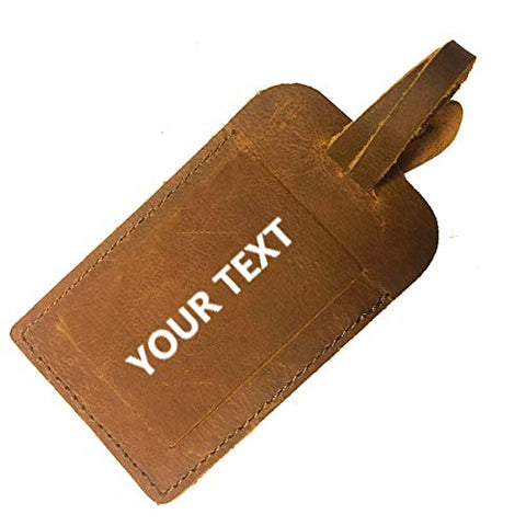 Kemy's Customized Genuine Leather Luggage Tag for Men Women Personalized Vintage Monogrammed Suitcase Bag Labels Travel Accessories Easter Gift, Brown