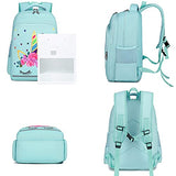 CAMTOP Backpack for Kids Girls School Backpack with Lunch Box Preschool Kindergarten BookBag Set (Mint Green-Unicorn)