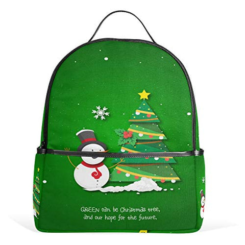 Snowman And Christmas Green Tree Backpack School Travel Bag Daypack for Women Girls Boys