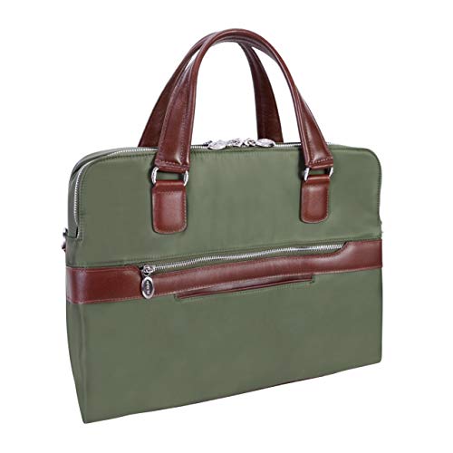 McKlein, N Series, Hartford, Nano Tech-Light Nylon with Leather Trim, Nylon Dual Compartment Briefcase, Green (18581)