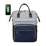 Laptop Backpack for Women Work Laptop Bag Stylish Teacher Backpack Business Computer Bags College Laptop Bookbag, Stripe-Navy