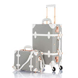 COTRUNKAGE Pu Spinner Suitcase Grey 2 Piece Vintage Trunk Luggage Set with TSA Lock (13" & 20", Light grey)