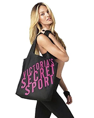 Victoria'S Secret Vsx Sport Black Tote Travel Gym Yoga Nylon Light Weight Bag With Elastic Hair