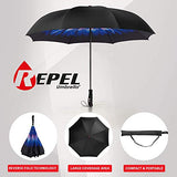 Repel Reverse Folding Inverted Umbrella with 2 Layered Teflon Canopy and Reinforced Fiberglass Ribs (Indigo Flower)