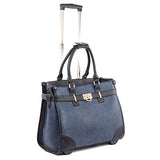 Bugatti Monica Ladies Business Bag On Wheels, Pebble Grain Synthetic Leather, Blue