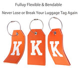 Toughergun Initial Letter Luggage Tag Leather with Full Privacy Cover and Travel Bag Tag Orange 1 pcs Set(K)