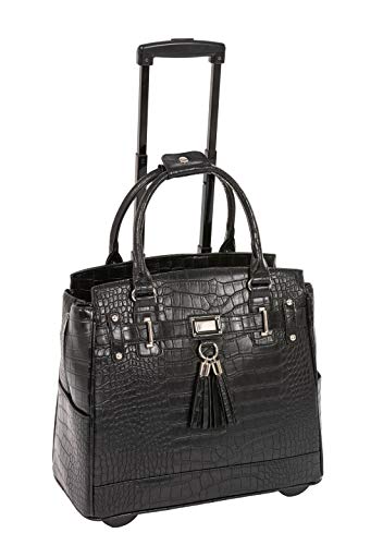 JKM and Company Timeless Black Alligator Crocodile Rolling Compatible with Computer iPad Tablet or Laptop Tote Carryall Bag (15.6" inch)