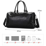 BAIGIO Men's Vintage Duffel Weekend Bag Oversize Travel Tote Faux Leather Overnight Duffle (Black)