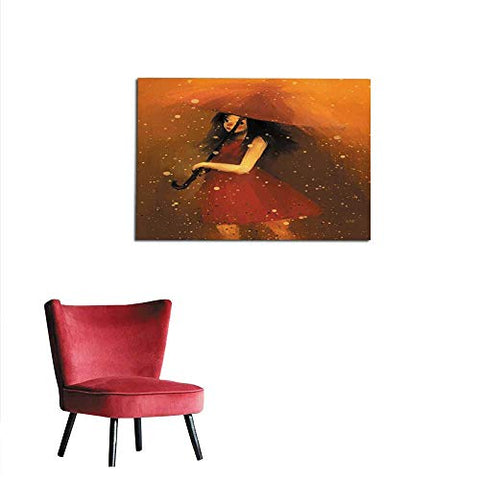 homehot Painting Post Girl in red Dress with Umbrella in The rain Mural 20"x16"
