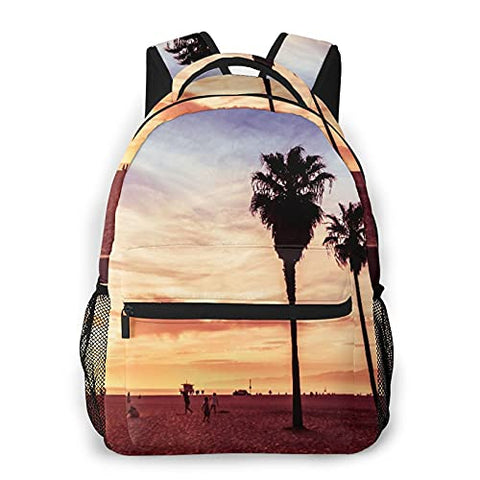 Multi leisure backpack,Blue California Venice Beach Sunset Summer Or, travel sports School bag for adult youth College Students