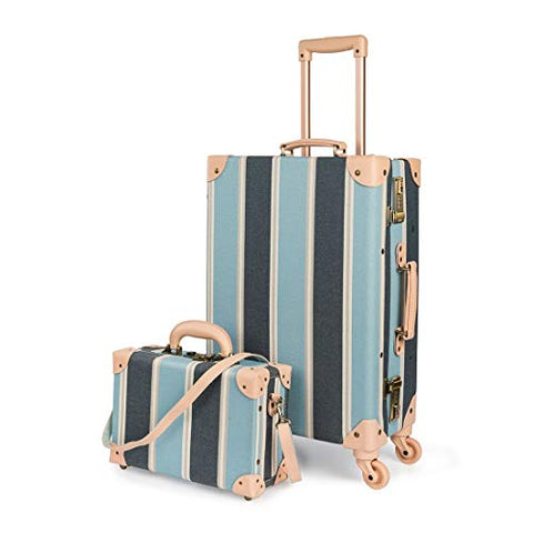 COTRUNKAGE Cute Travel Luggage Set 2 Pcs Trunk Case Vintage Women Suitcase with TSA Lock (13" & 24", Sky Blue)