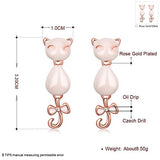 Acxico Cute rose gold Cat with Bow Pave Crystal Stud Earrings for Women and Girls