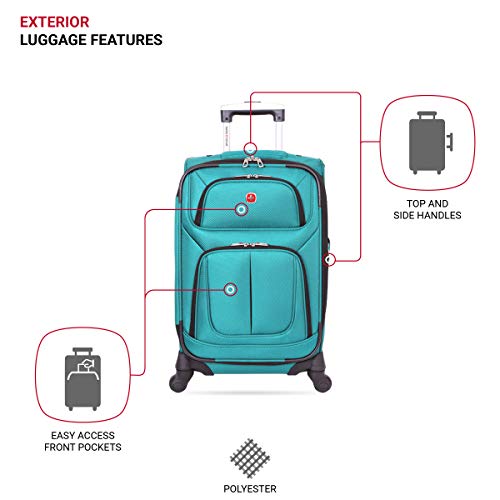 SwissGear Sion Softside Luggage with Spinner Wheels, Teal, CarryOn 21Inch