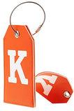 Toughergun Initial Letter Luggage Tag Leather with Full Privacy Cover and Travel Bag Tag Orange 1 pcs Set(K)