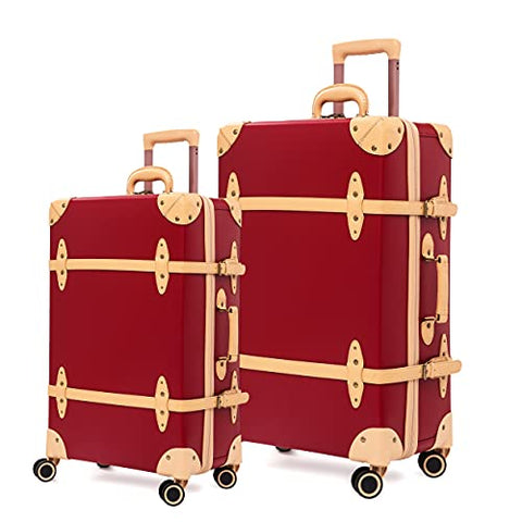 NZBZ Retro Suitcase Set Case Lady Trolley Case Waterproof Luggage TSA Password Box Cute Luggage (Cherry Red + Apricot, 20 inch + 28 inch)