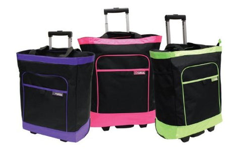 Olympia - Multifunction Rolling Tote with Neon Trim - - Black+Lime