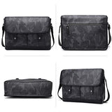 Babama Men Leather Messenger Bag Crossbody Shoulder Purse Briefcases Laptop Satchel Black Gray
