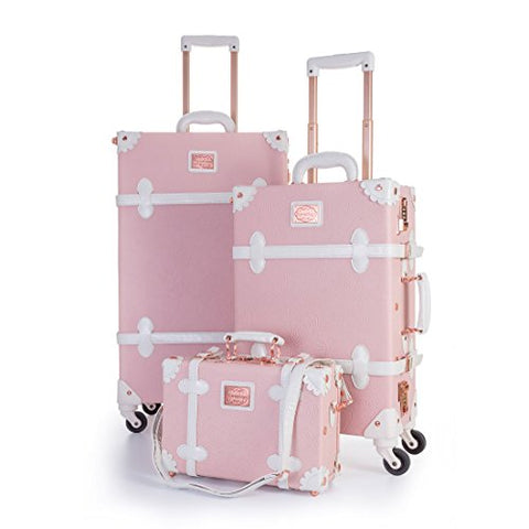 UNIWALKER Vintage Suitcase Embossed Pink Floral 3 Piece Luggage Set (Embossed pink)