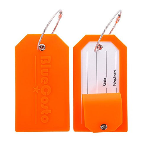 BlueCosto 2 Pack Luggage Tag Label Suitcase Tags Travel Bag Labels w/Privacy Cover - Orange