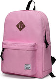 Lightweight Backpack for School, VASCHY Classic Basic Water Resistant Casual Daypack for Travel with Bottle Side Pockets (Pink)